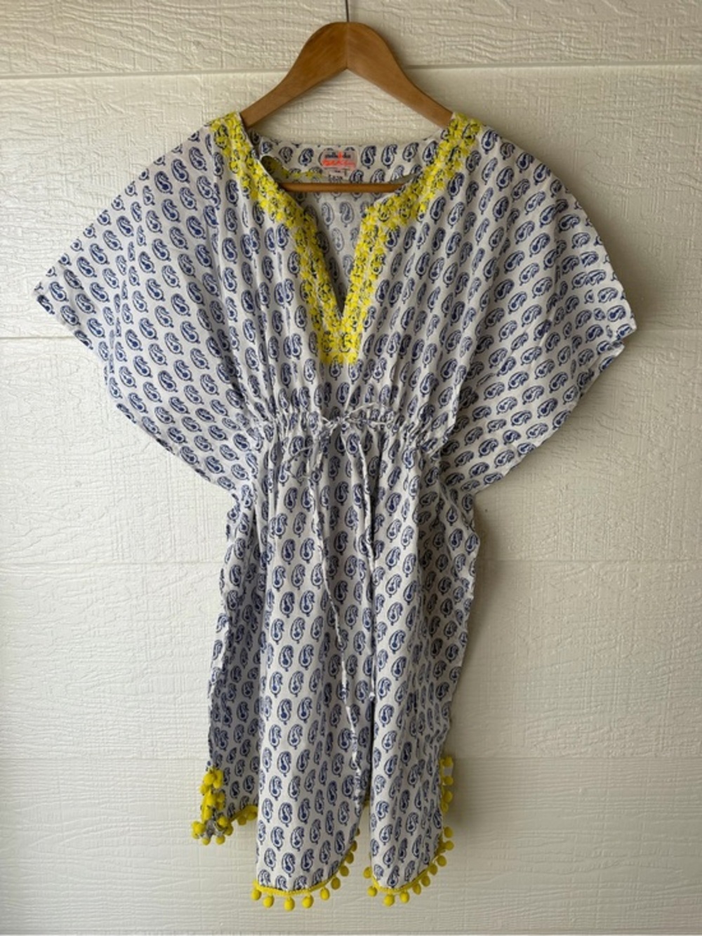 Stella Dot Beach Blue Paisley Pom Pom Cover Up OS